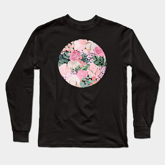 Pink Floral Circle Watercolour Long Sleeve T-Shirt by Flowering Words